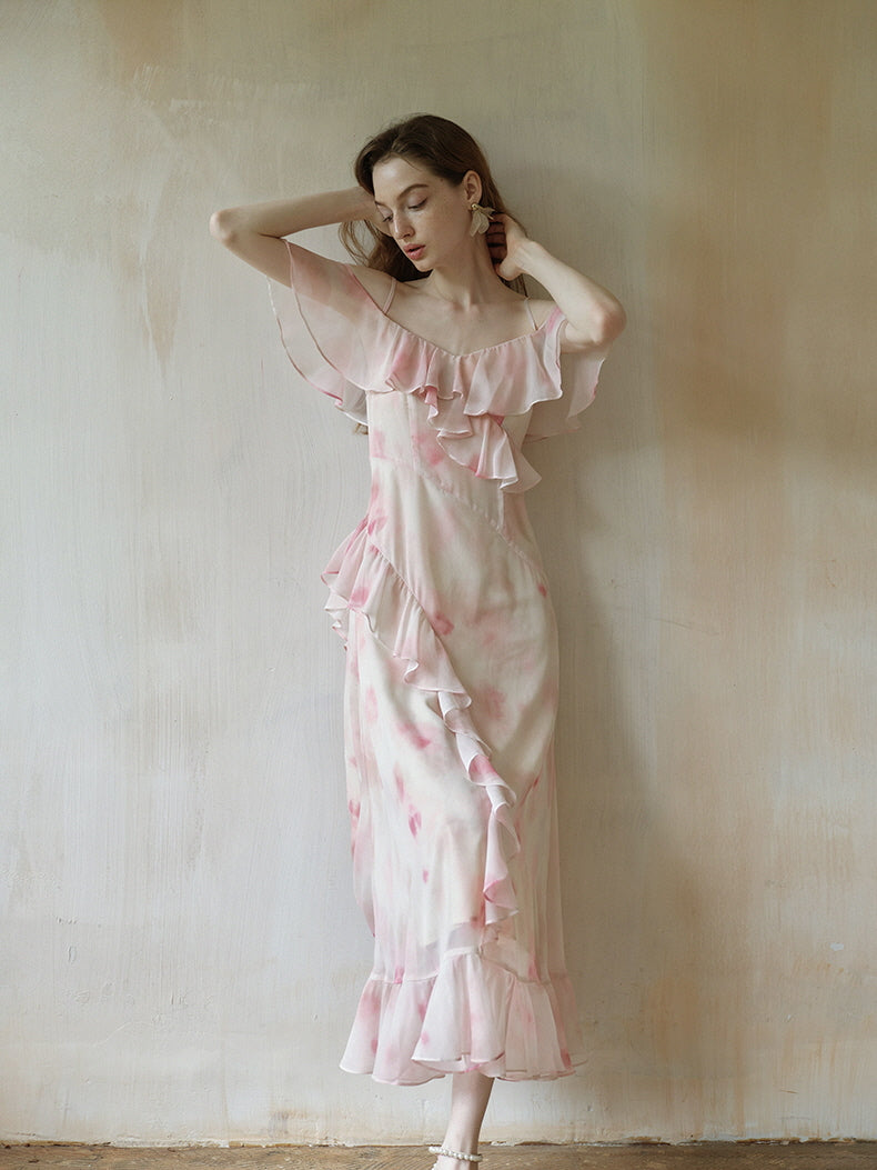 Watercolor Ruffle Fairy Slip Dress