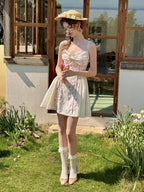 Coquette Blush Floral Lace Bow Dress