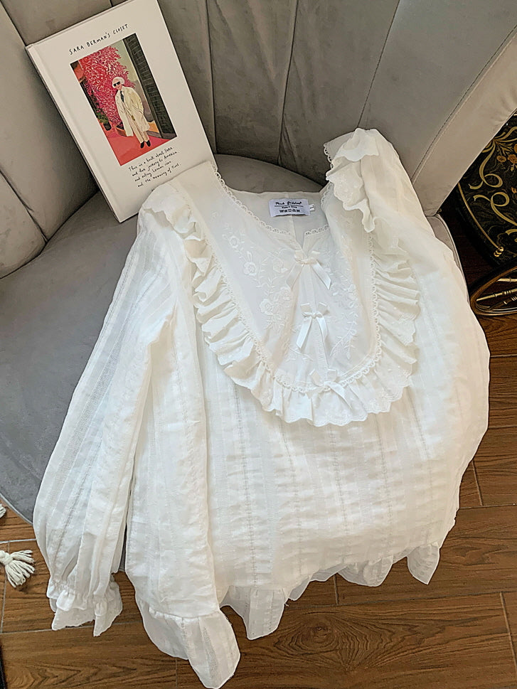 Romantic Lace-Trim Cotton Pajama Set