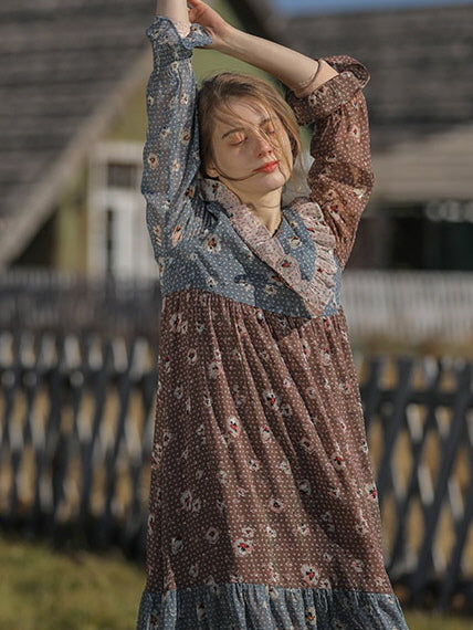 Autumn Patchwork Chiffon Dress