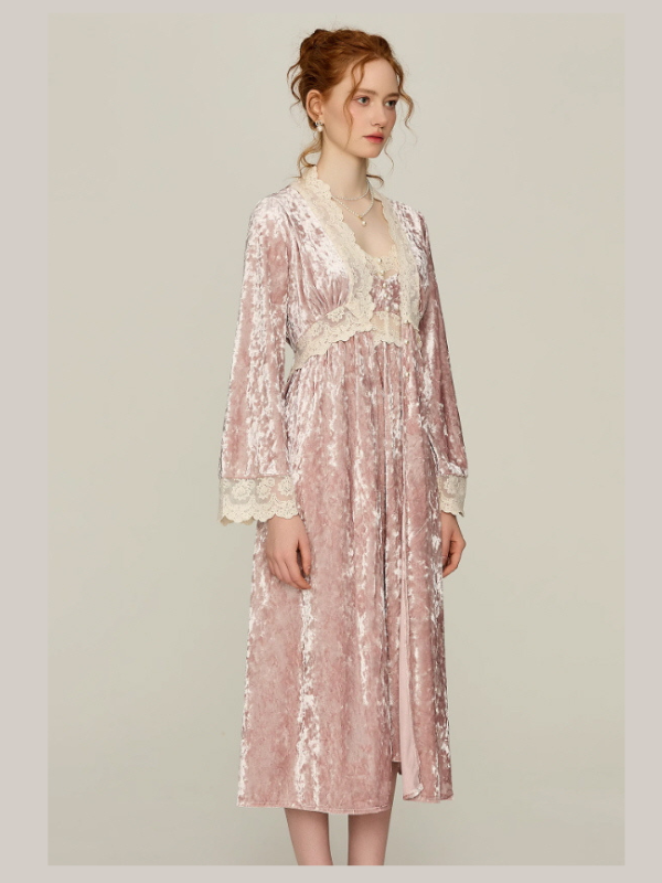 Blush Velvet Fairytale Lace Nightgown Set