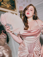 Opulent Pearl Drape Satin Corset Gown