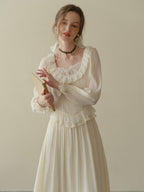 Poetic Cream Ruffle Lace Dress