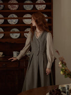 Vintage Elegance Pleated Vest Dress
