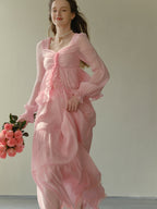 Rosy Frill Long Sleeve Top & Tiered Lace Skirt