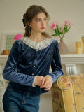 Ruffle Collar Midnight Velvet Elegance Blouse