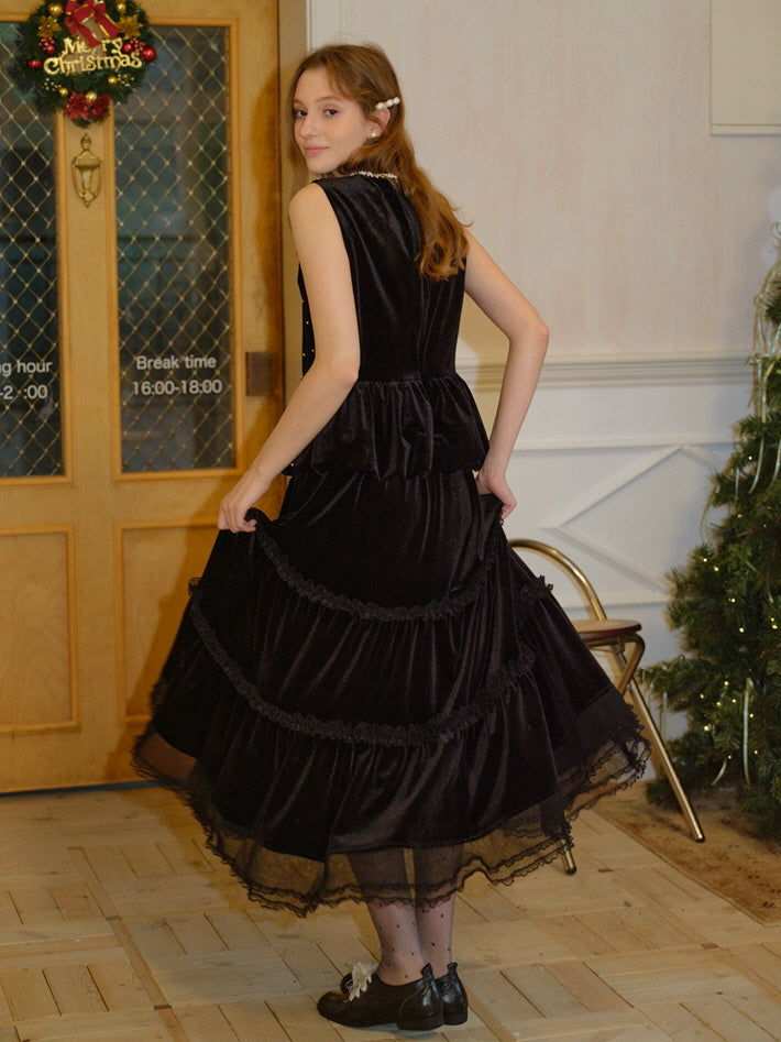 Midnight Pearl Velvet Peplum Vest