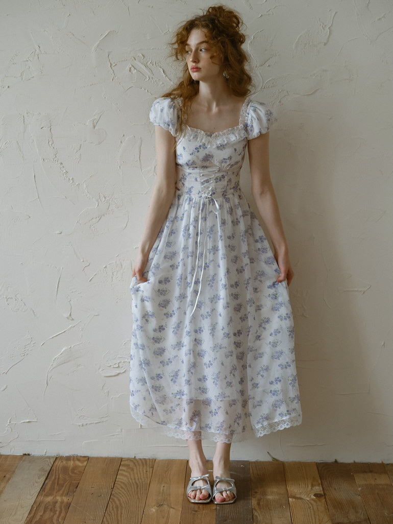 Blue Forest Floral Corset Dress