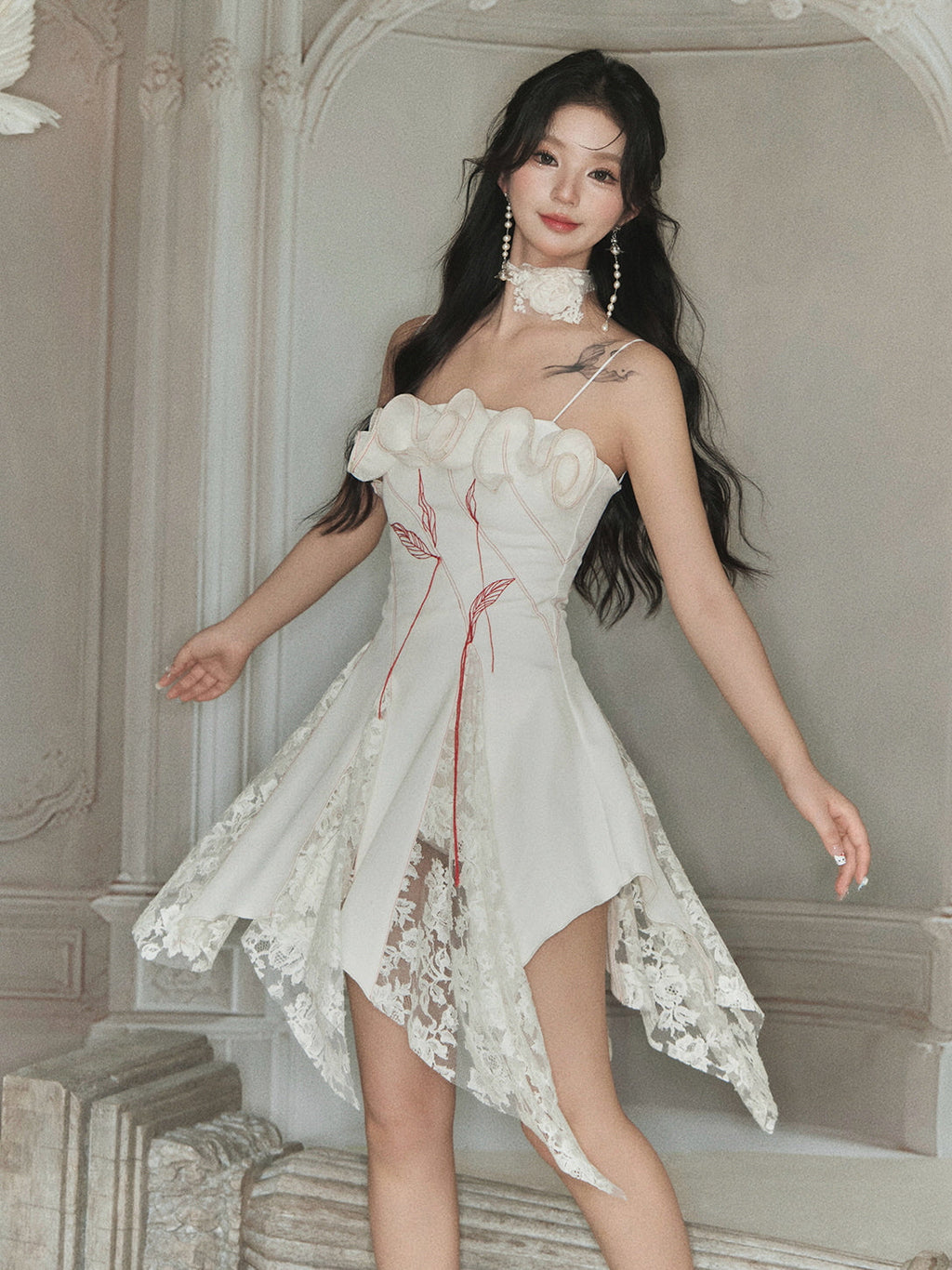 Rosette Lace Hem Dress