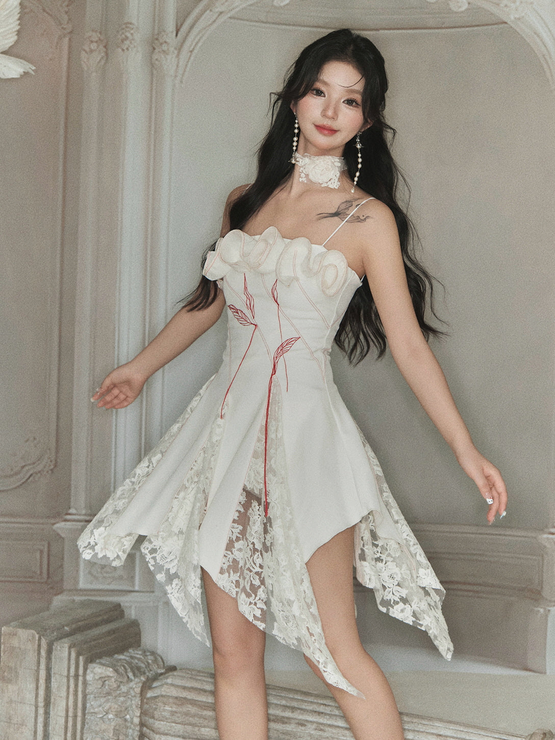 Rosette Lace Hem Dress