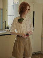 Victorian Lace Embroidered Cotton Blouse