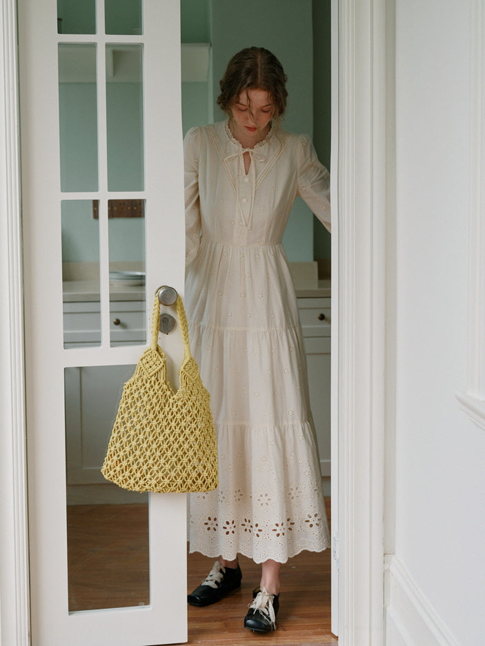Cottagecore Lace Tiered Cotton Dress