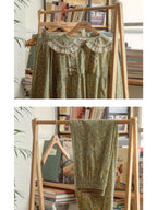 Green Floral Lace Trim Pajama Set