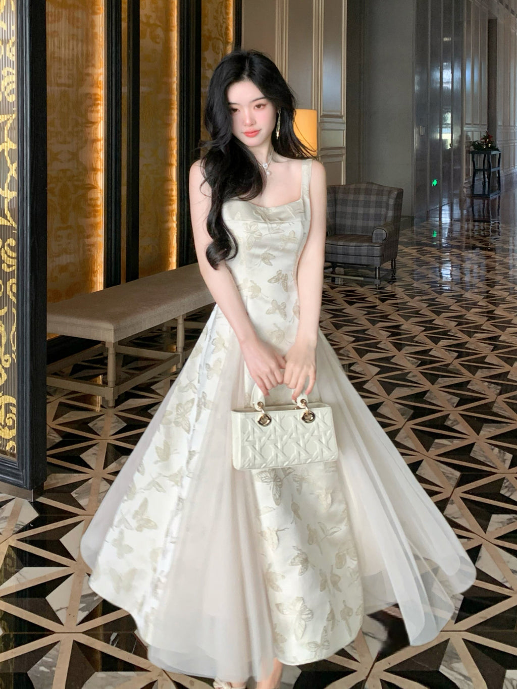 Ethereal Butterfly Embroidered Jacquard Dress
