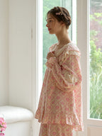 Pink Floral Lace Ruffle Loungewear Set