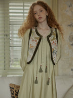 Vintage-Inspired Embroidered Buttoned Dress