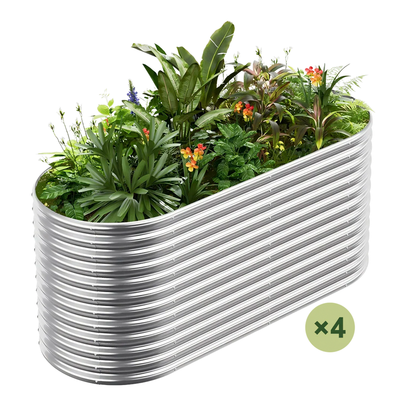 set of 4 — 36-inch tall oval galvanized metal raised garden bed, 6 by 3 feet