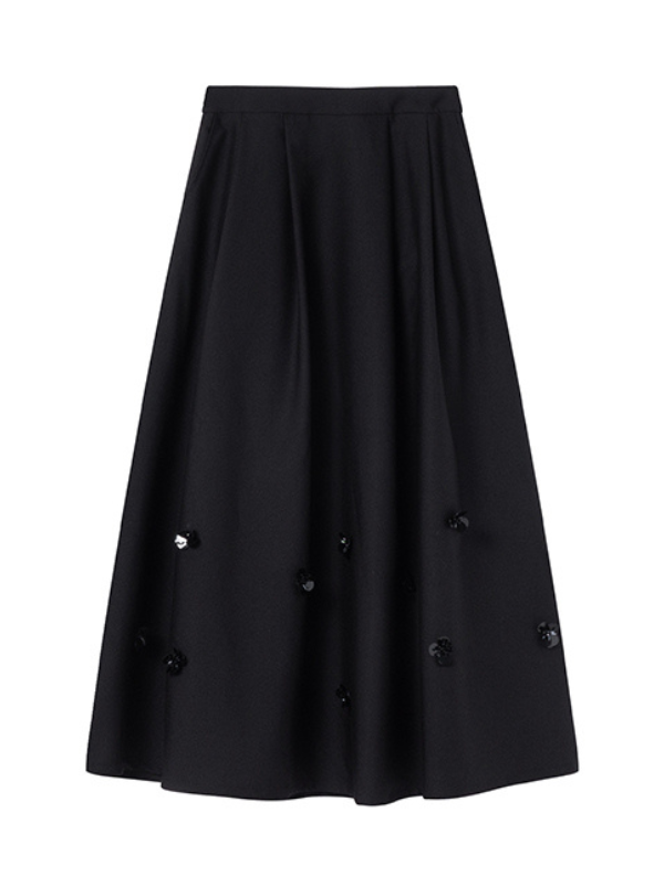 Black Vintage Floral Accent Skirt
