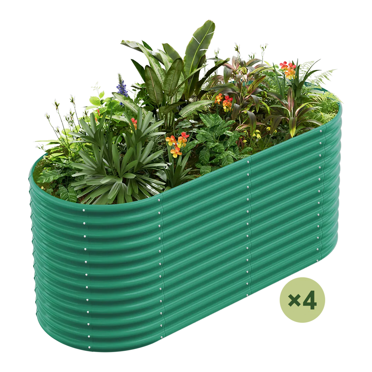 set of 4 — 36-inch tall oval galvanized metal raised garden bed, 6 by 3 feet — view 2