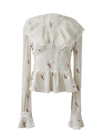 Vintage Floral Velvet Peplum Top