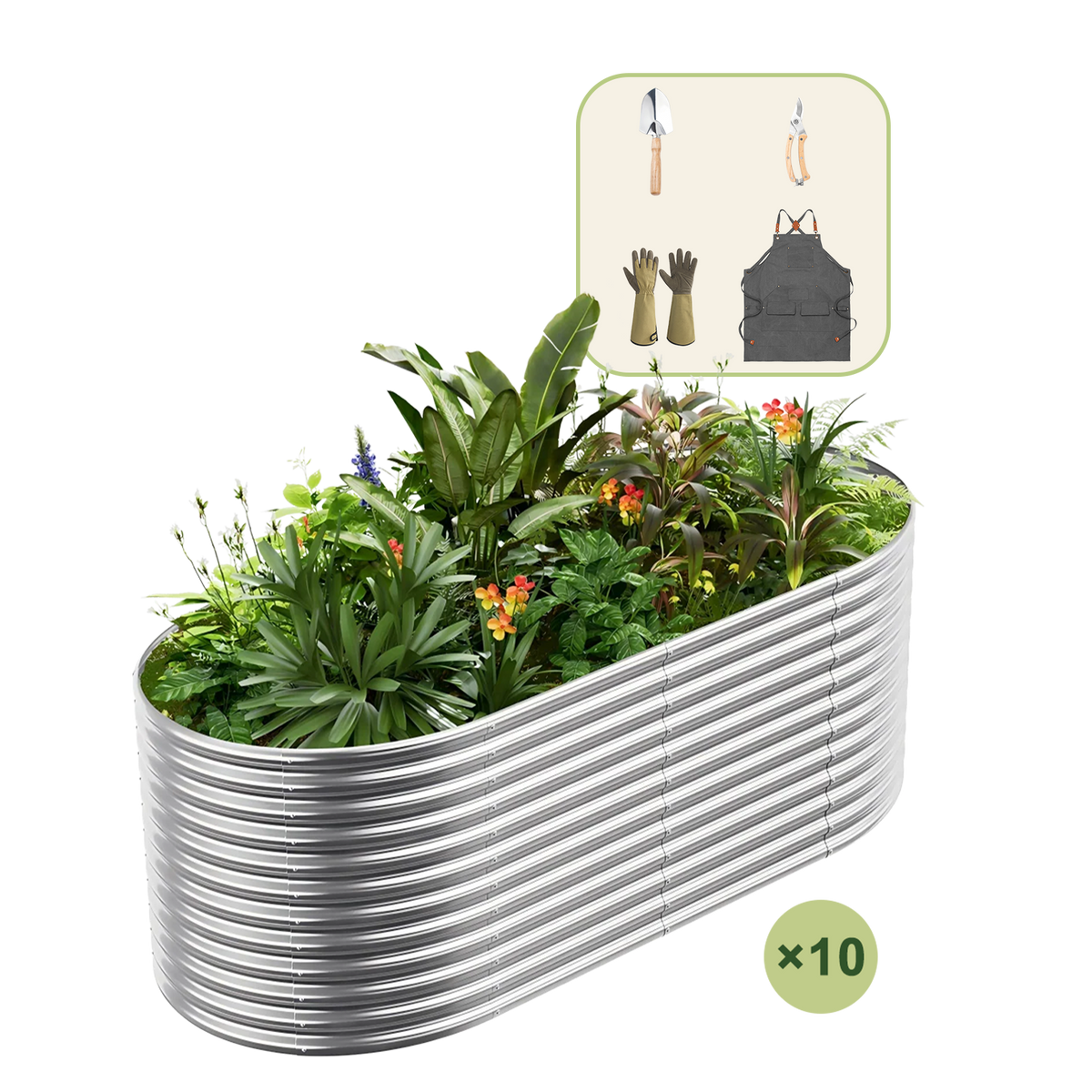 10-Pack 36" Tall Oval 8x4x3ft Galvanized Raised Garden Bed+Gardening Gift Pack