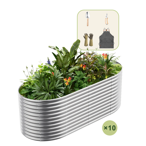 10-Pack 36" Tall Oval 8x4x3ft Galvanized Raised Garden Bed+Gardening Gift Pack