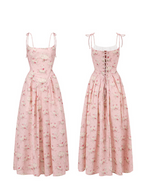 Pastoral Pink Vintage Floral Lace-Up Dress