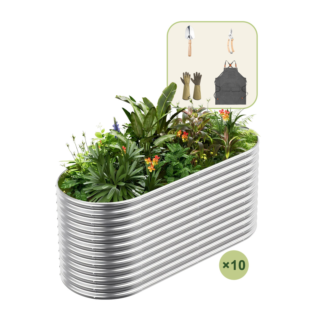 10-Pack 36" Tall Oval 6x3x3ft Galvanized Raised Garden Bed+Gardening Gift Pack