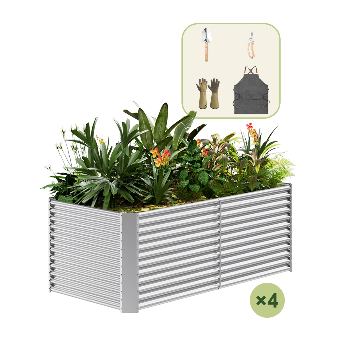 4-Pack 36" Tall Rectangular 8x4x3ft Galvanized Raised Garden Bed+Gardening Gift Pack