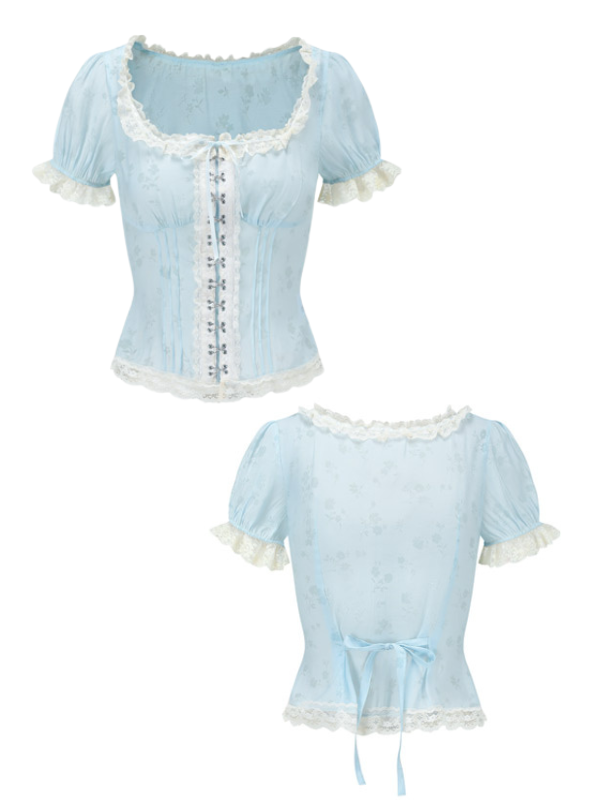 Whimsical Floral Lace-Up Corset Top