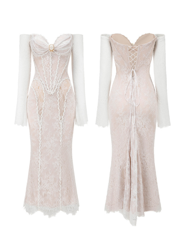 Victorian Elegance Off-Shoulder Lace Gown