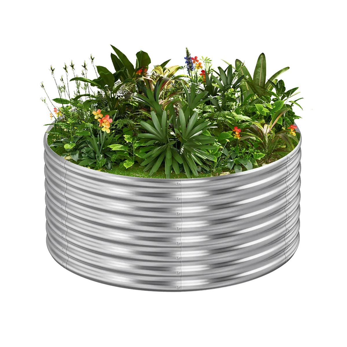 24-inch tall round galvanized metal raised garden bed, 2 feet in diameter