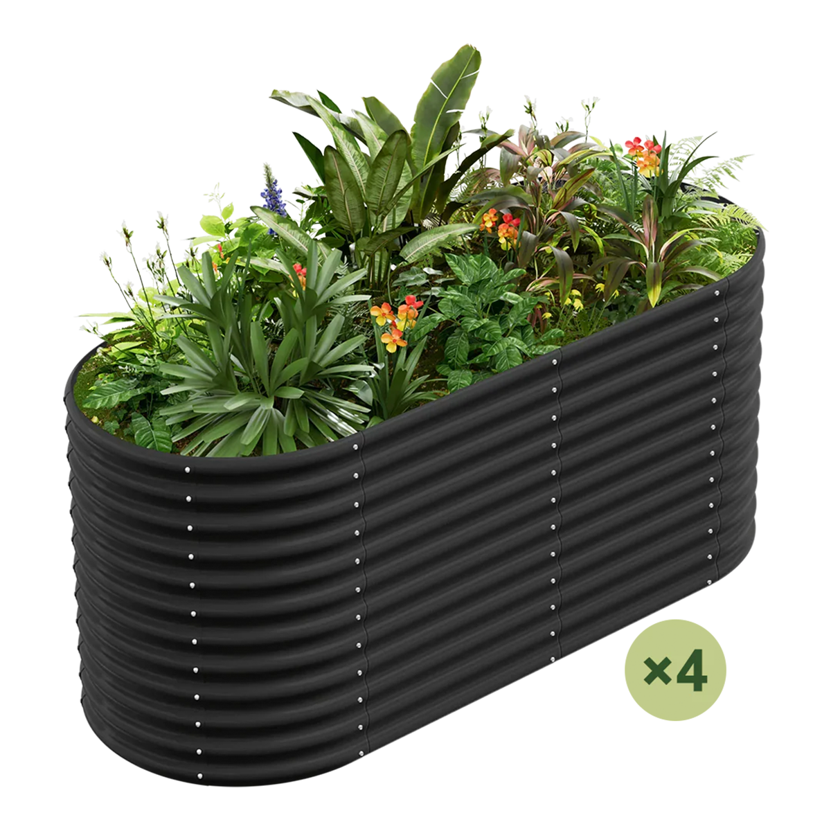 set of 4 — 36-inch tall oval galvanized metal raised garden bed, 6 by 3 feet — view 3