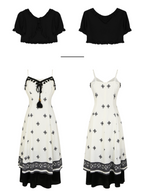 Black Tassel Embroidery Layered Dress