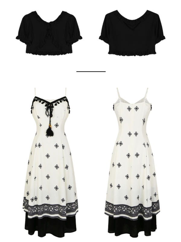 Black Tassel Embroidery Layered Dress