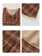 Summer Red Plaid Ribbon Dress