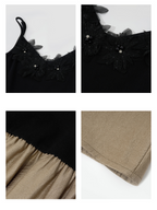 Black Blossom Bodice Two-Tone Dress