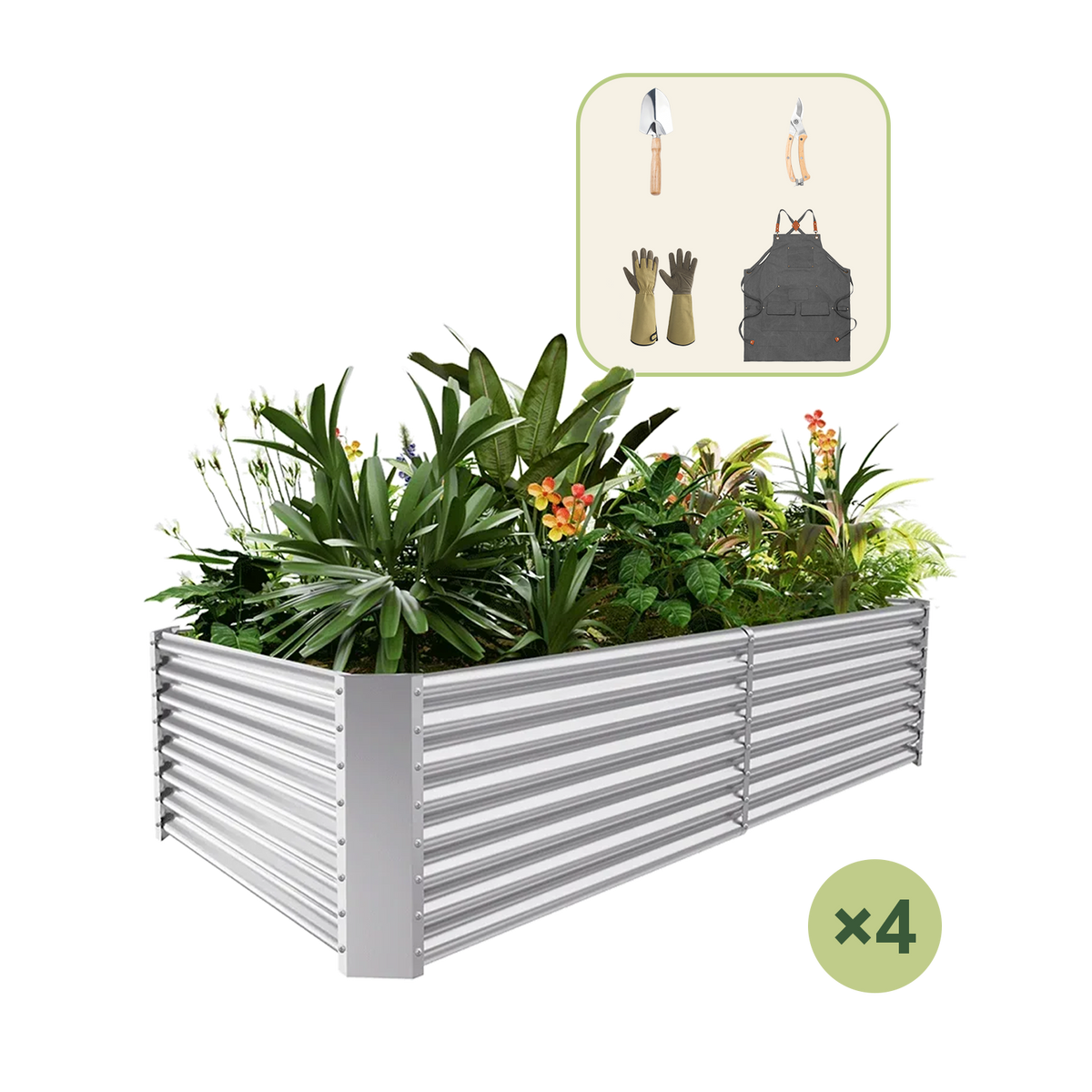 4-Pack 24" Tall Rectangular 8x4x2ft Galvanized Raised Garden Bed+Gardening Gift Pack