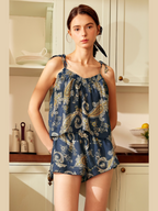 Navy Paisley Tie-Strap Loungewear Set