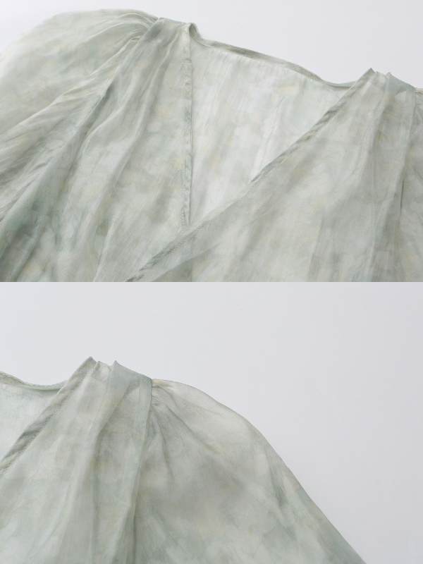 Pastel Green Floral Two-Piece Set – Sheer Cardigan & Tiered Dress