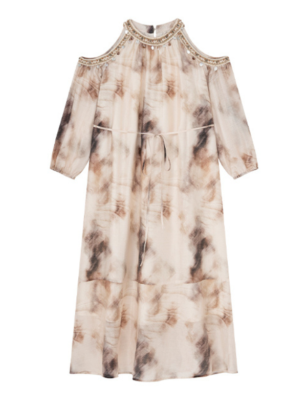 Elegant Cold-Shoulder Tie-Dye Dress
