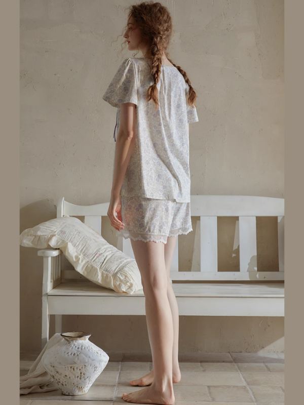Romantic Floral Lace Ribbon Pajama Set
