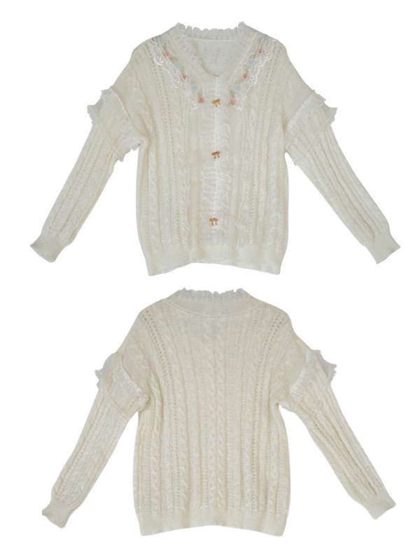 Romantic White Lace-Collared Blouse