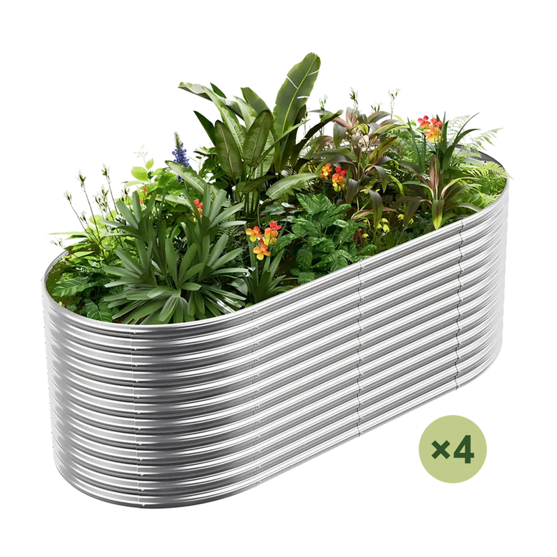 set of 4 — 36-inch tall oval galvanized metal raised garden bed, 8 by 4 feet