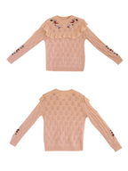 Floral Embroidered Ruffle Knit Sweater