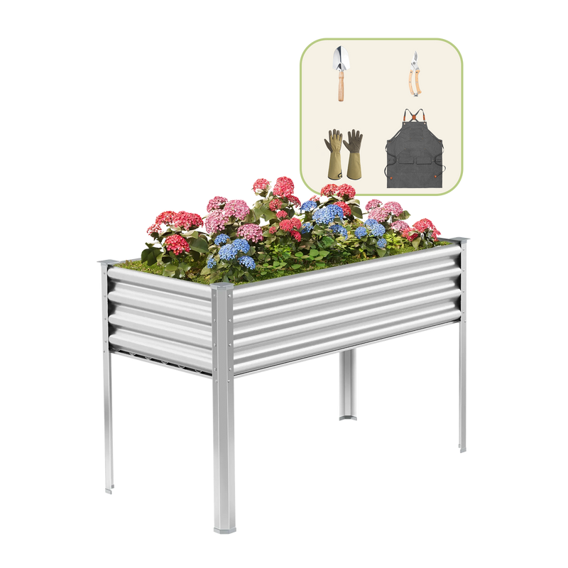 4x2x2.7ft Galvanized Raised Garden Bed with Legs+Gardening Gift Pack