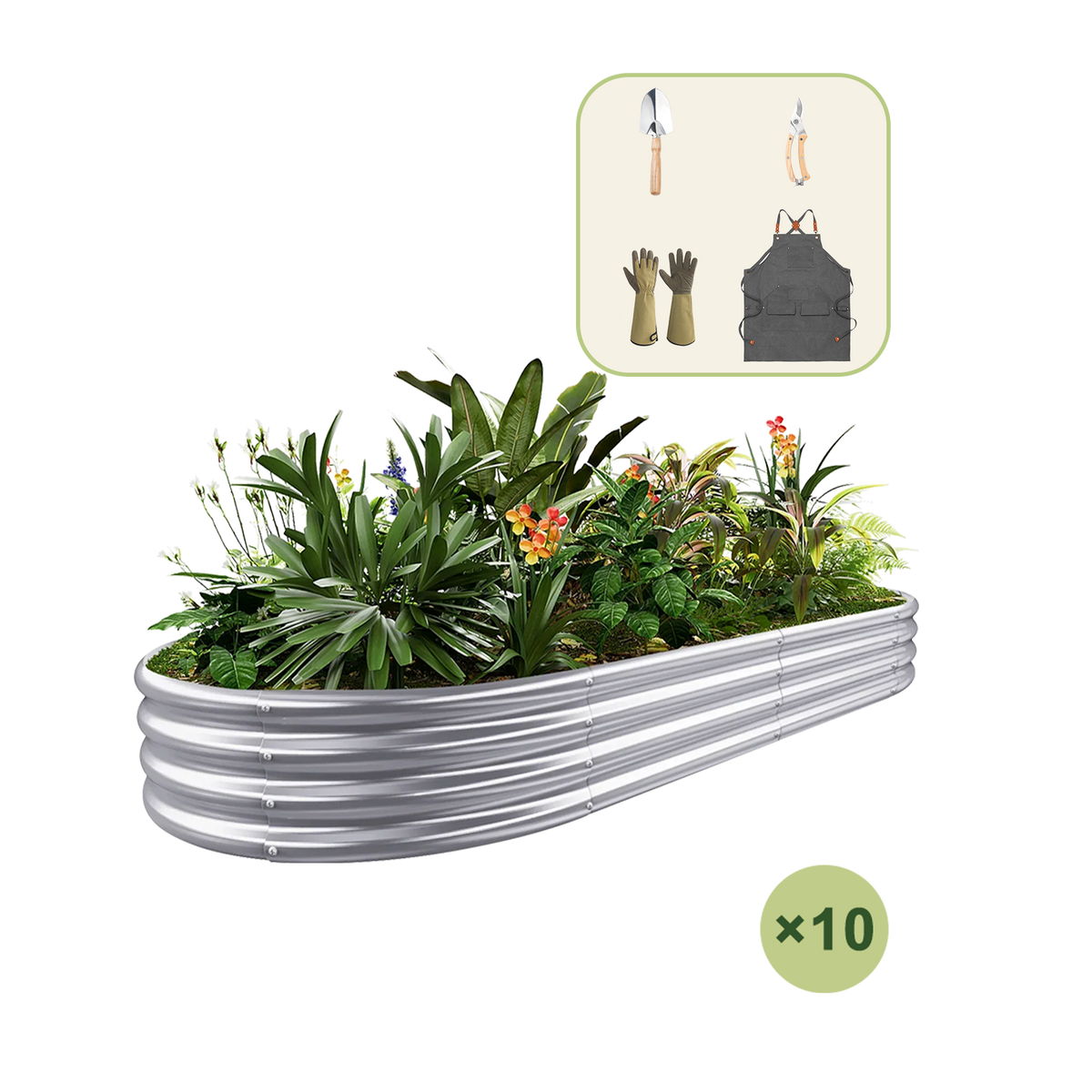 10-Pack 12" Tall Oval 8x4x1ft Galvanized Raised Garden Bed+Gardening Gift Pack