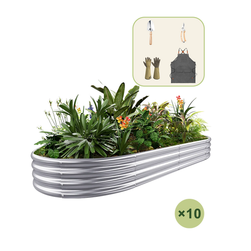 10-Pack 12" Tall Oval 8x4x1ft Galvanized Raised Garden Bed+Gardening Gift Pack