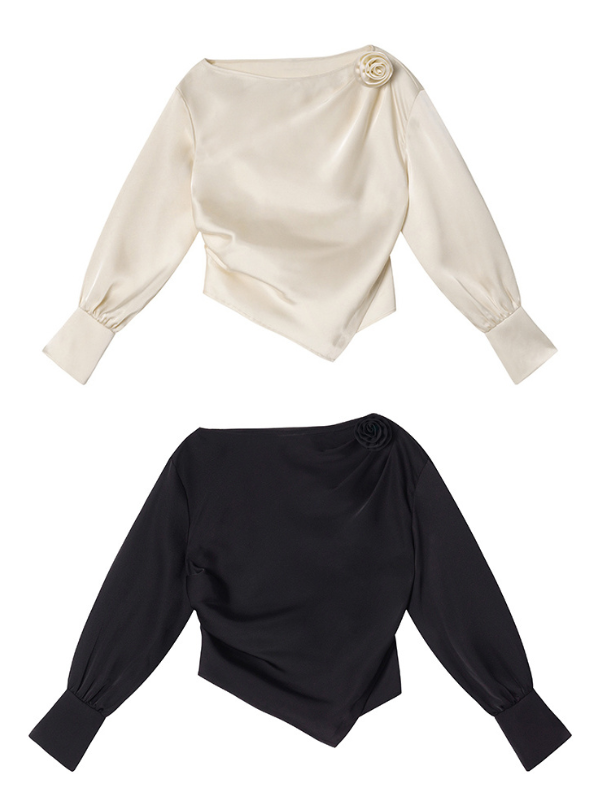 Off-Shoulder Flower Accent Blouse