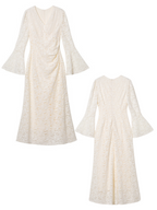 Romantic Ivory Lace Bell-Sleeve Dress